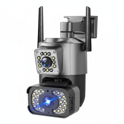 Cámara de seguridad WiFi doble lente con alarma